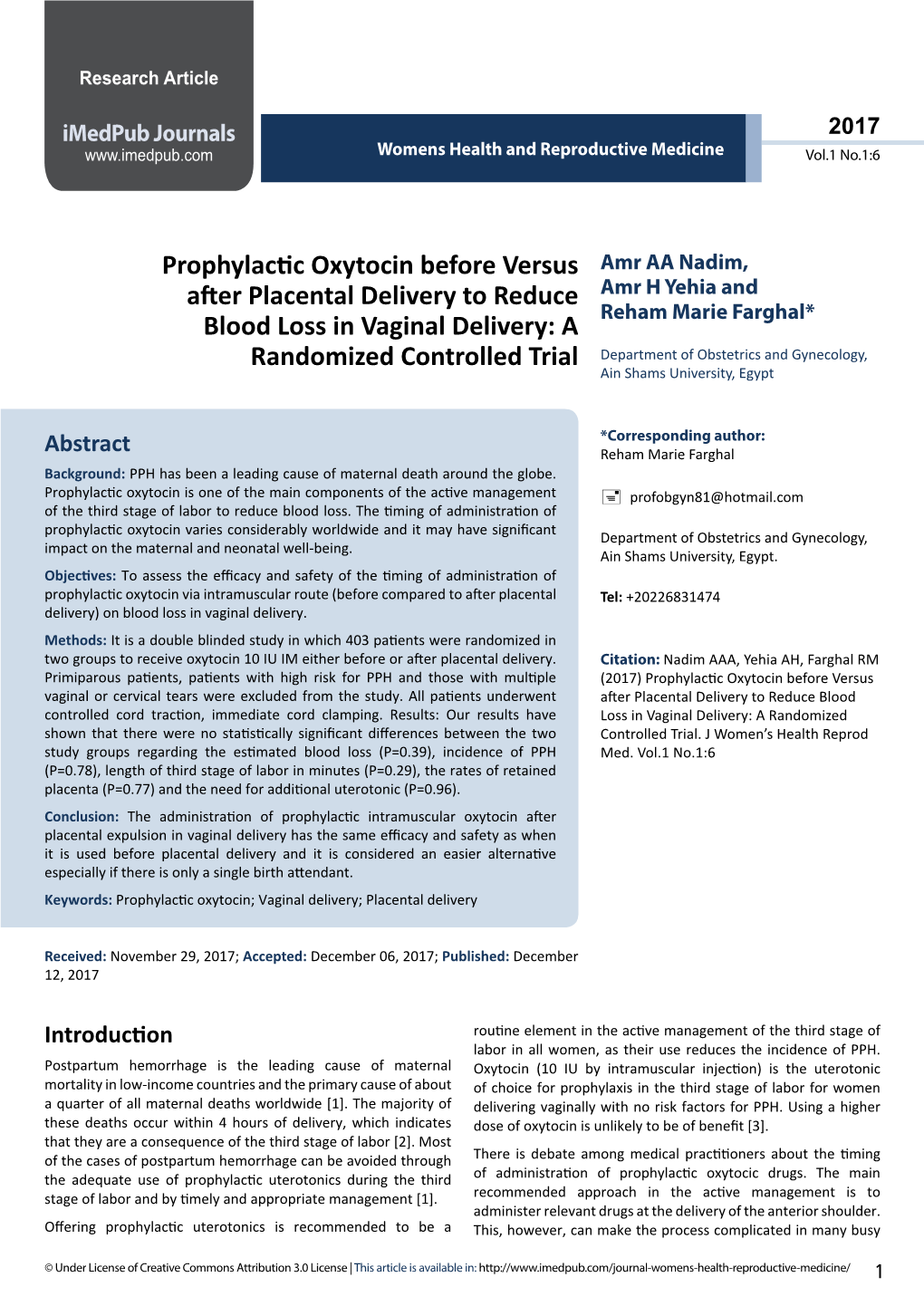 Prophylactic Oxytocin Before Versus After Placental Delivery to Reduce