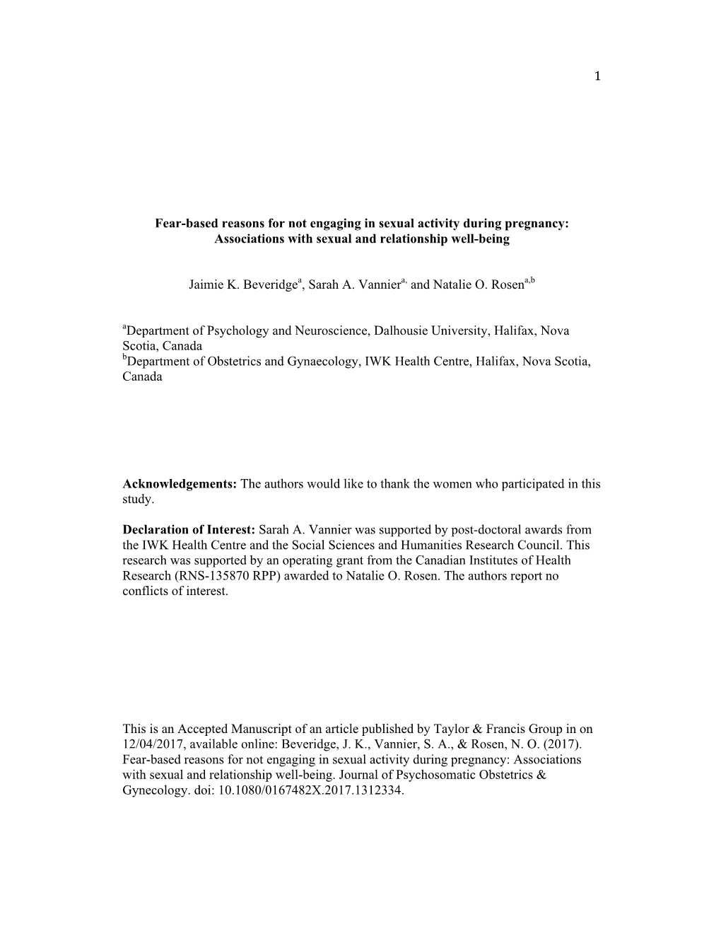 Fear-Based Reasons for Not Engaging in Sexual Activity During Pregnancy: Associations with Sexual and Relationship Well-Being