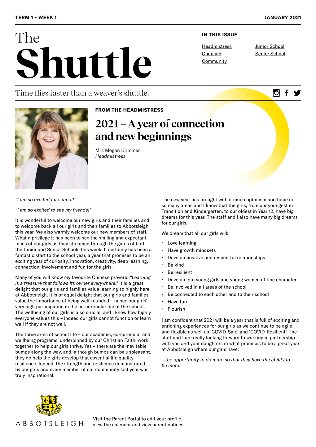 2021 – a Year of Connection and New Beginnings Mrs Megan Krimmer Headmistress