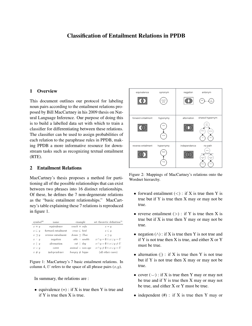 Classification of Entailment Relations in PPDB