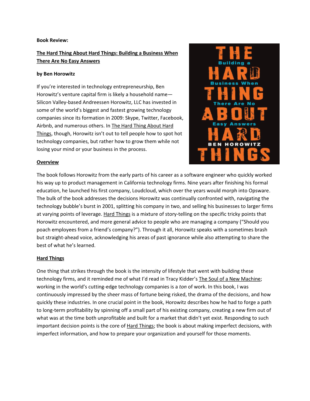 Book Review: the Hard Thing About Hard Things: Building a Business