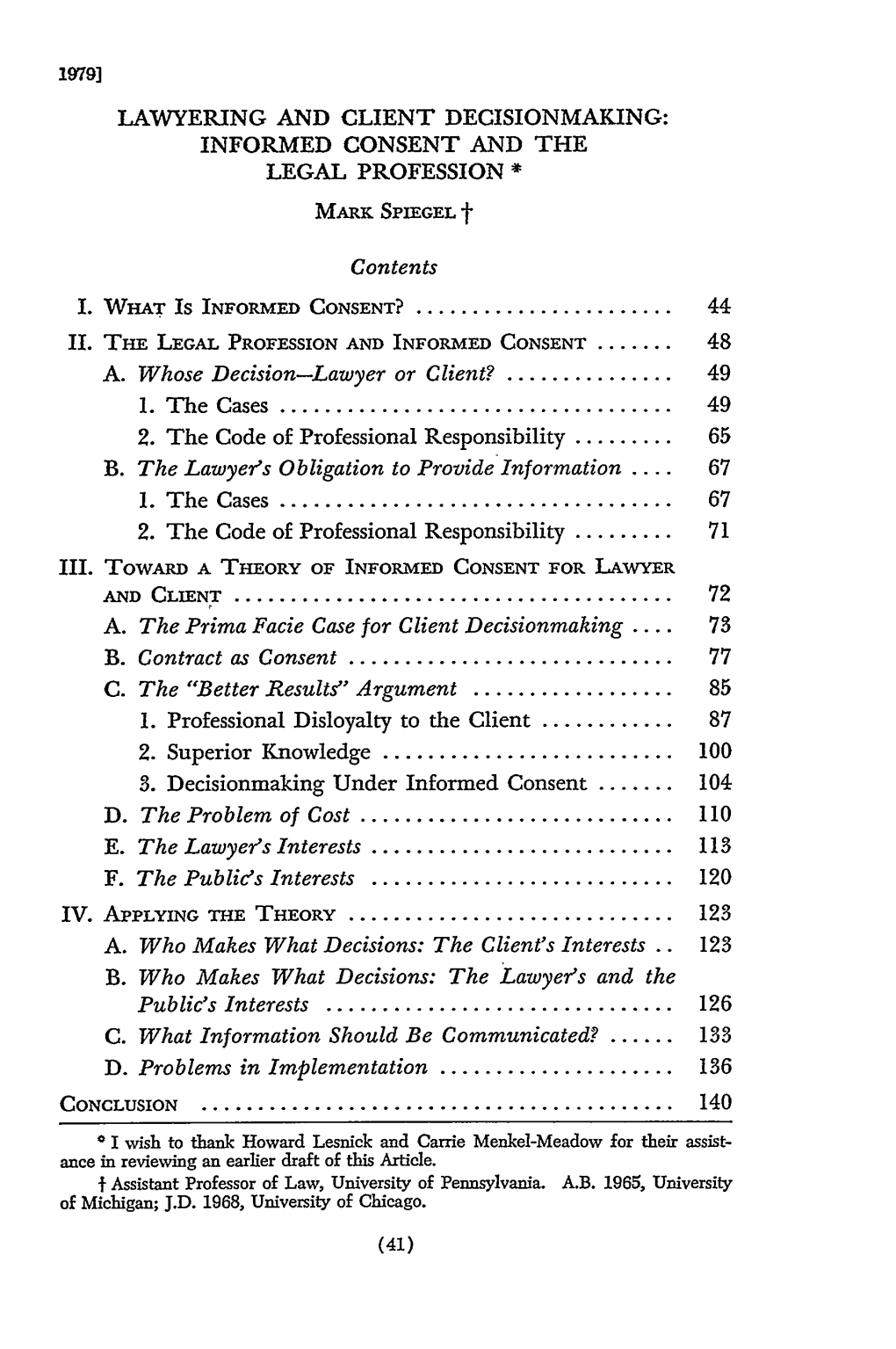 Lawyering and Client Decisionmaking: Informed Consent and the Legal Profession *