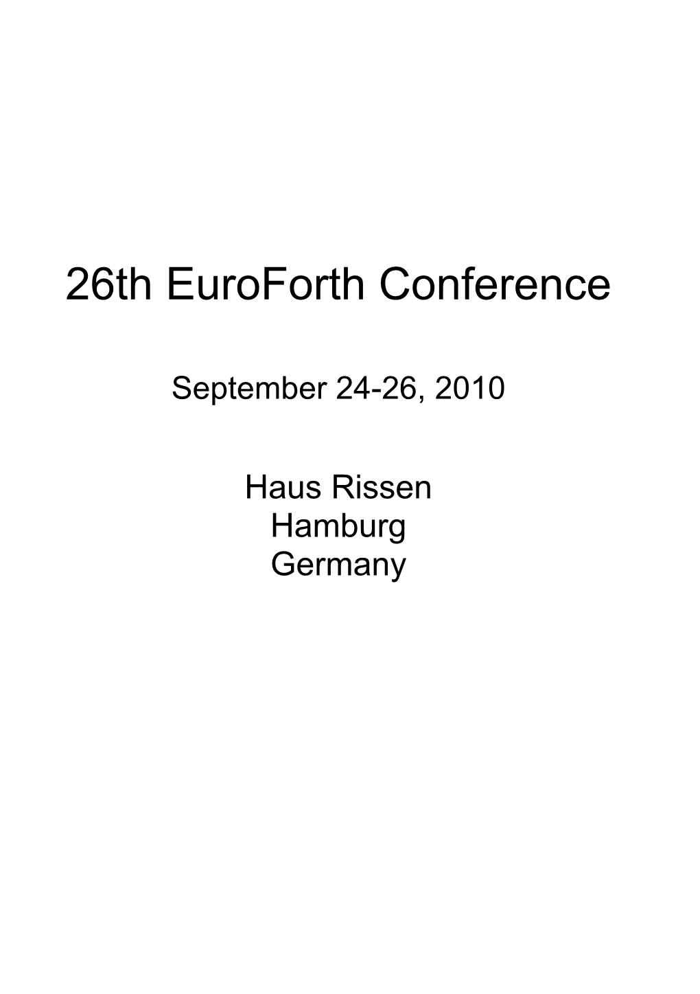 26Th Euroforth Conference