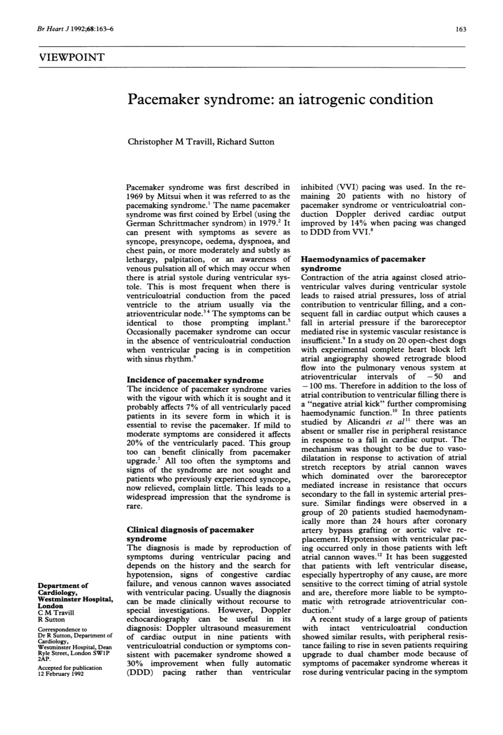 Pacemaker Syndrome: an Iatrogenic Condition