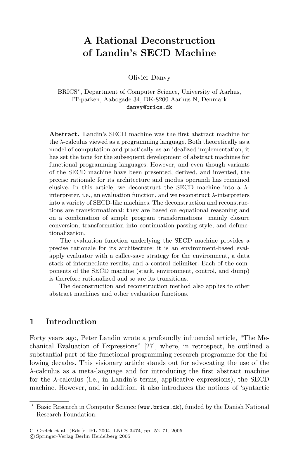 A Rational Deconstruction of Landin's SECD Machine