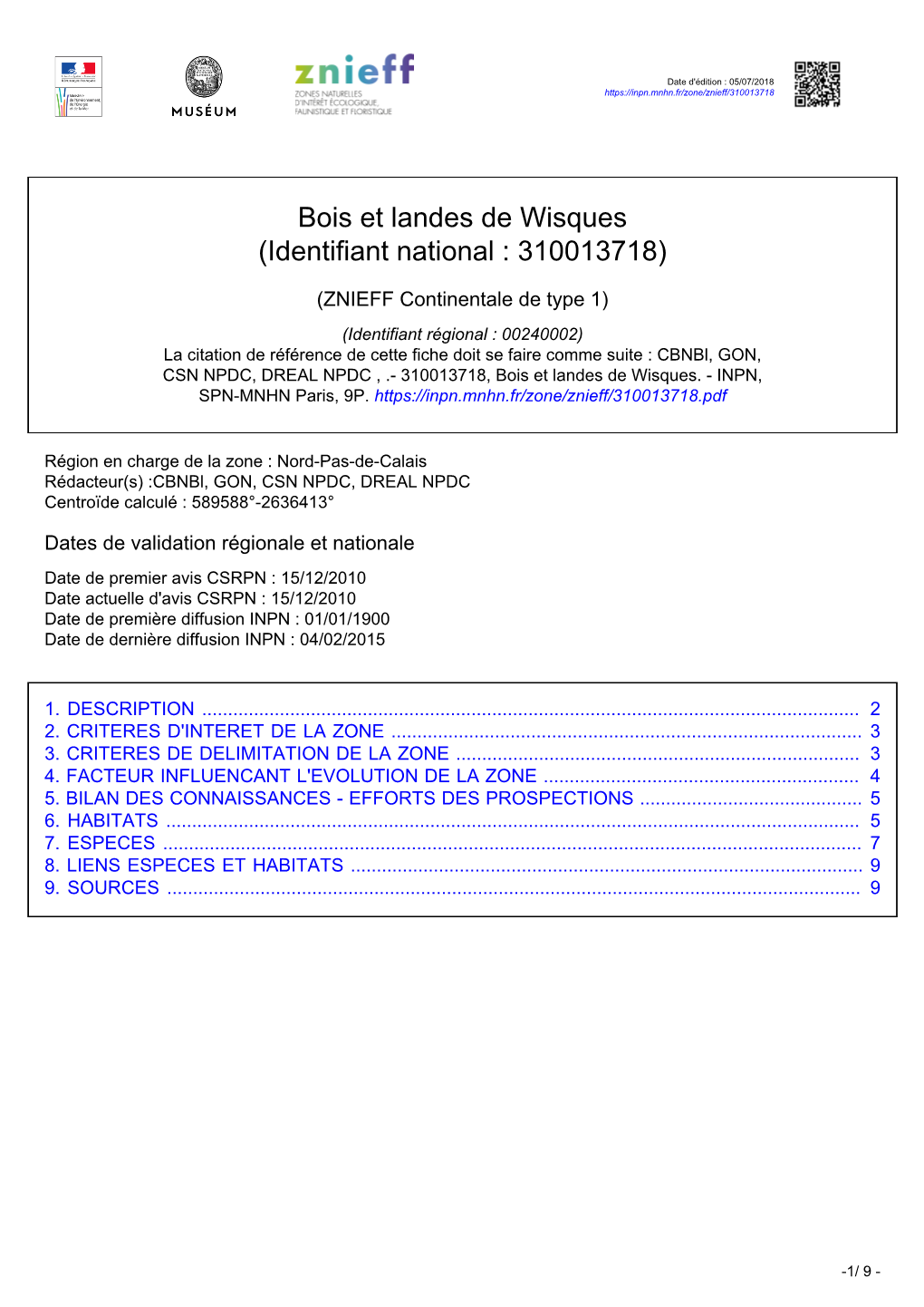 Bois Et Landes De Wisques (Identifiant National : 310013718)