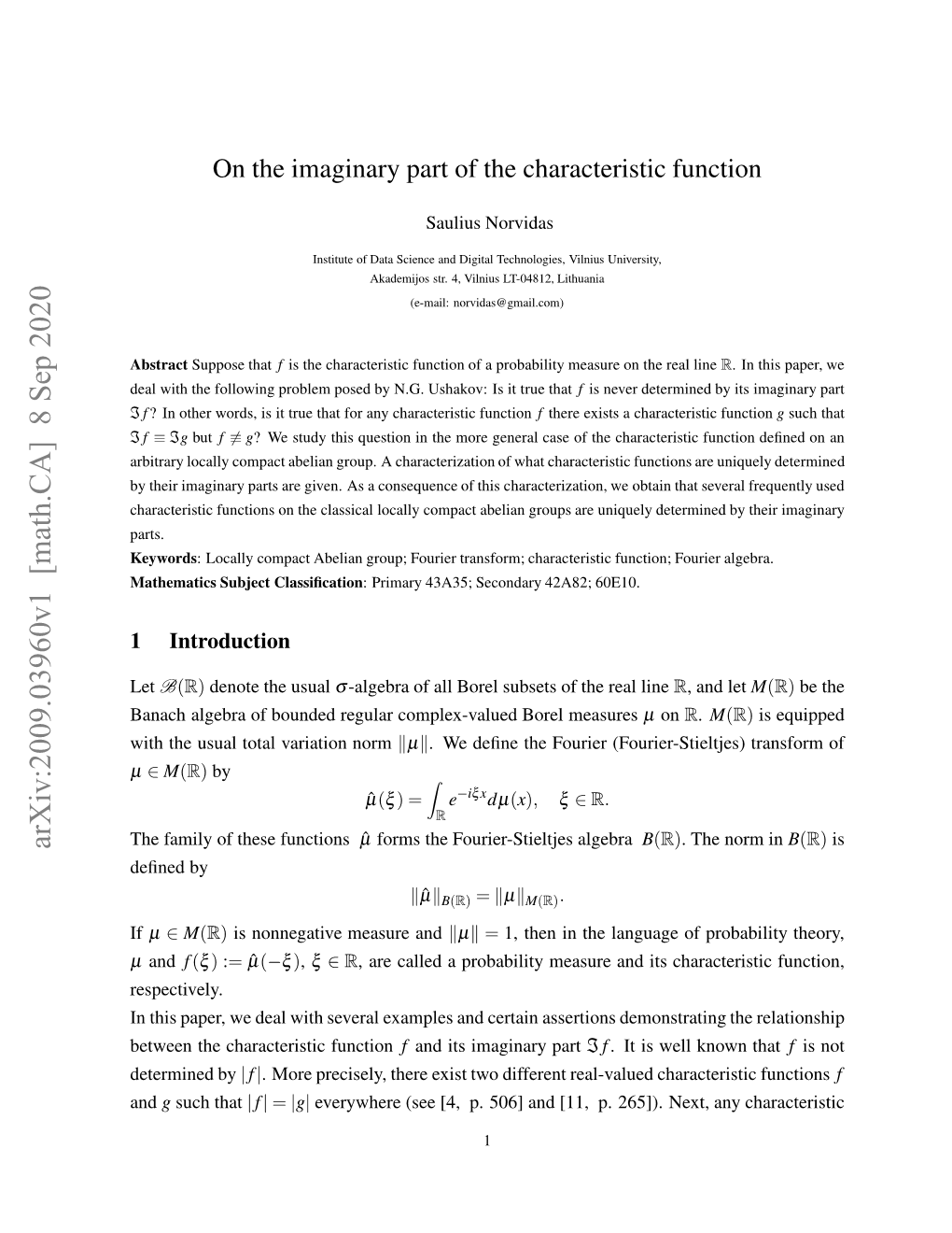 On the Imaginary Part of the Characteristic Function