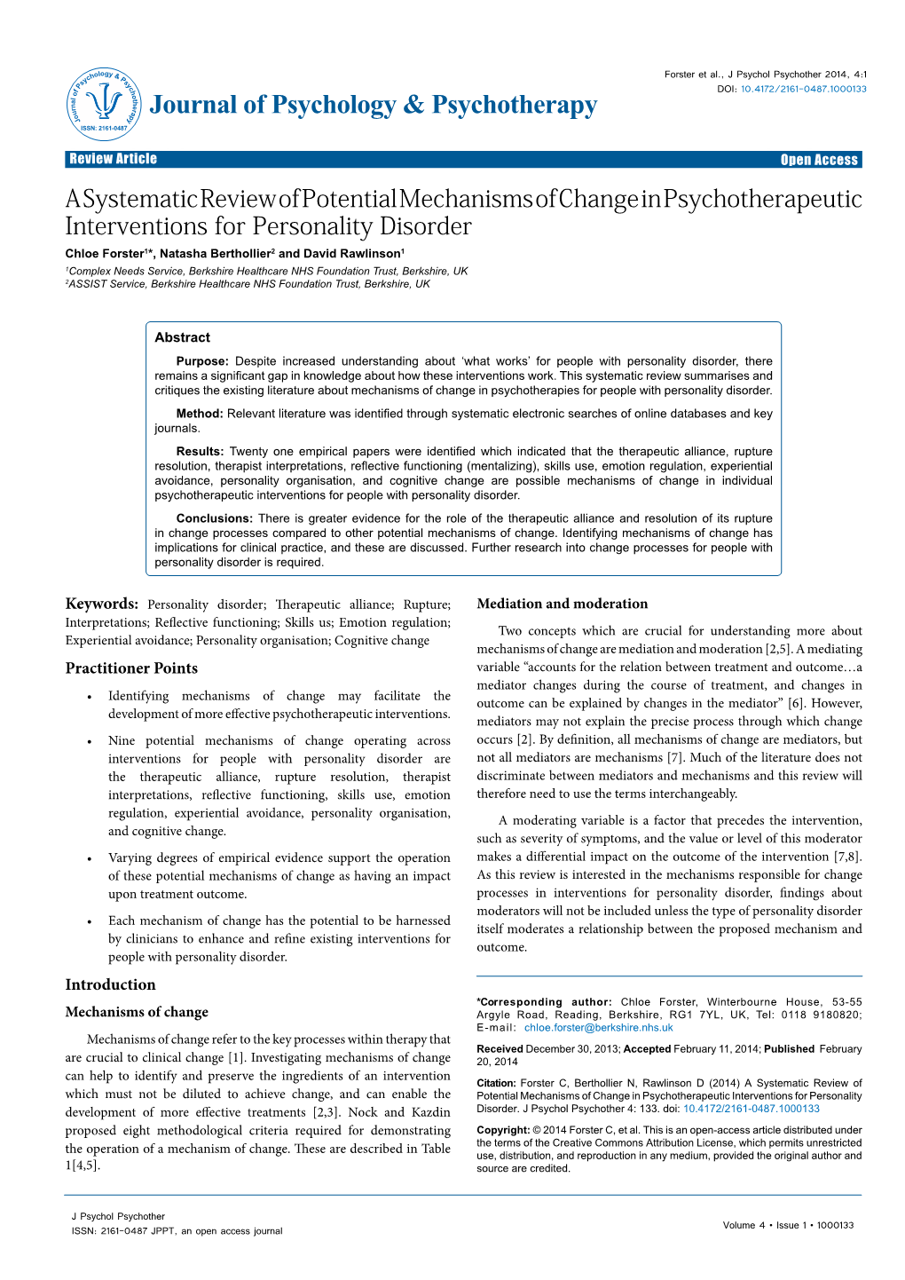 A Systematic Review of Potential Mechanisms of Change In