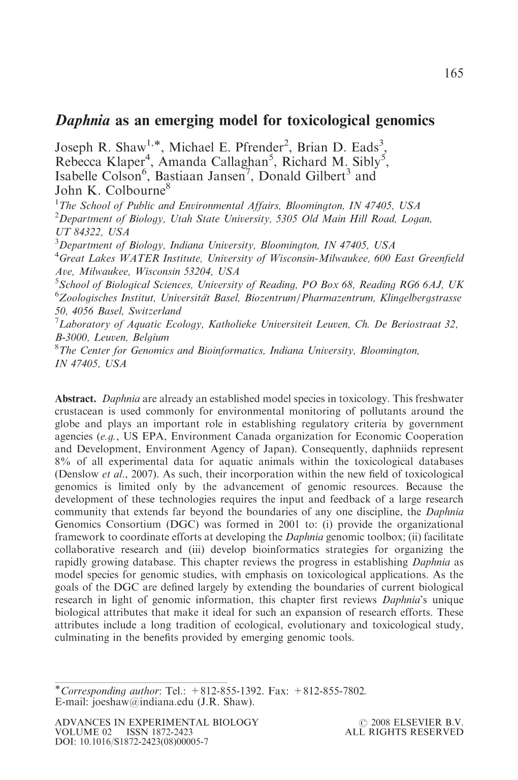 Daphnia As an Emerging Model for Toxicological Genomics Joseph R