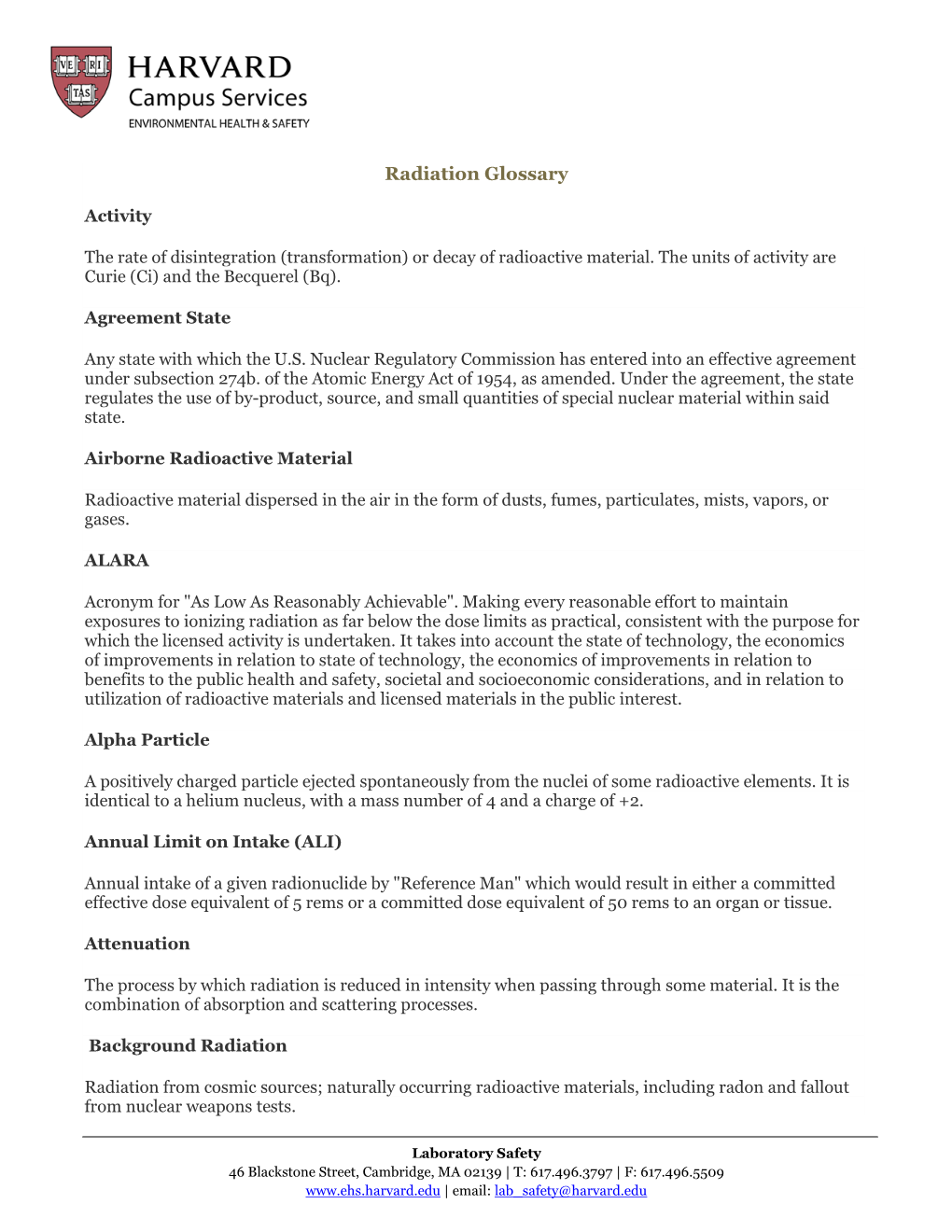 Radiation Glossary