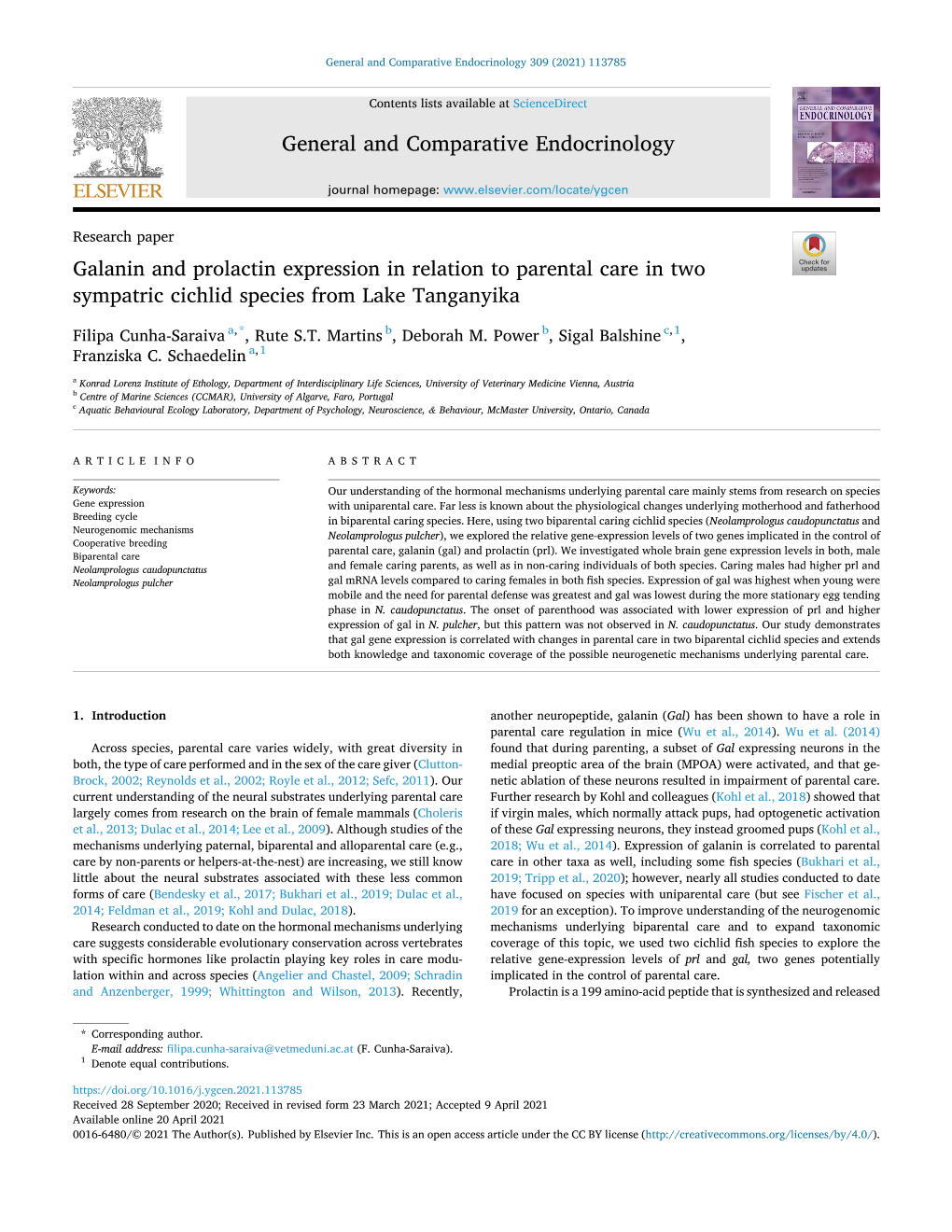 Galanin and Prolactin in 2 Cichlids 2021.Pdf