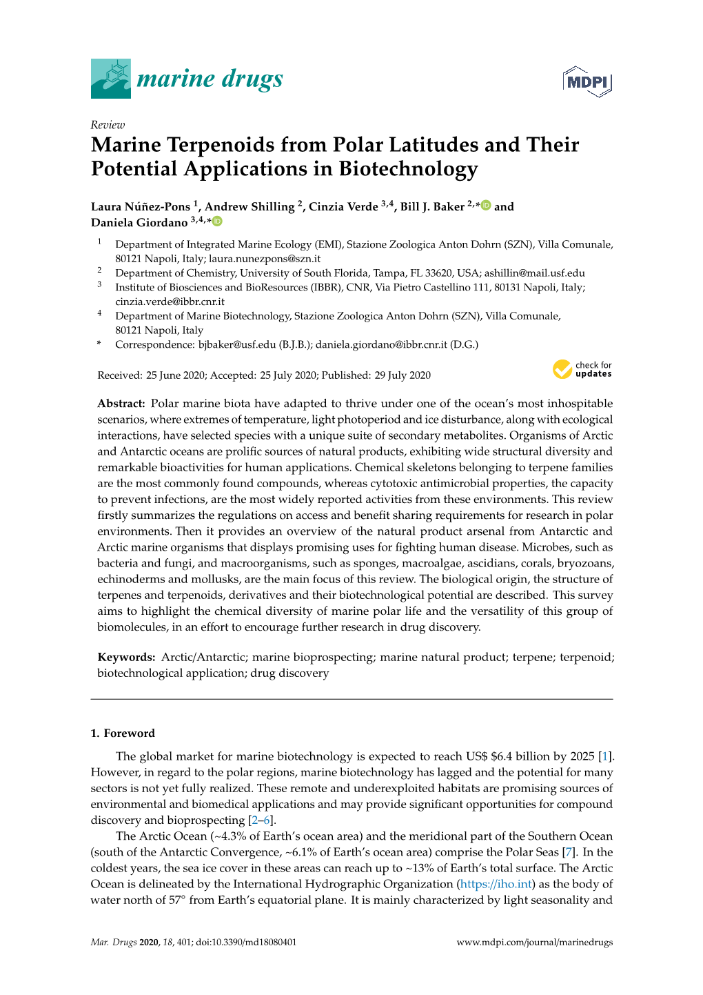 Marine Terpenoids from Polar Latitudes and Their Potential Applications in Biotechnology