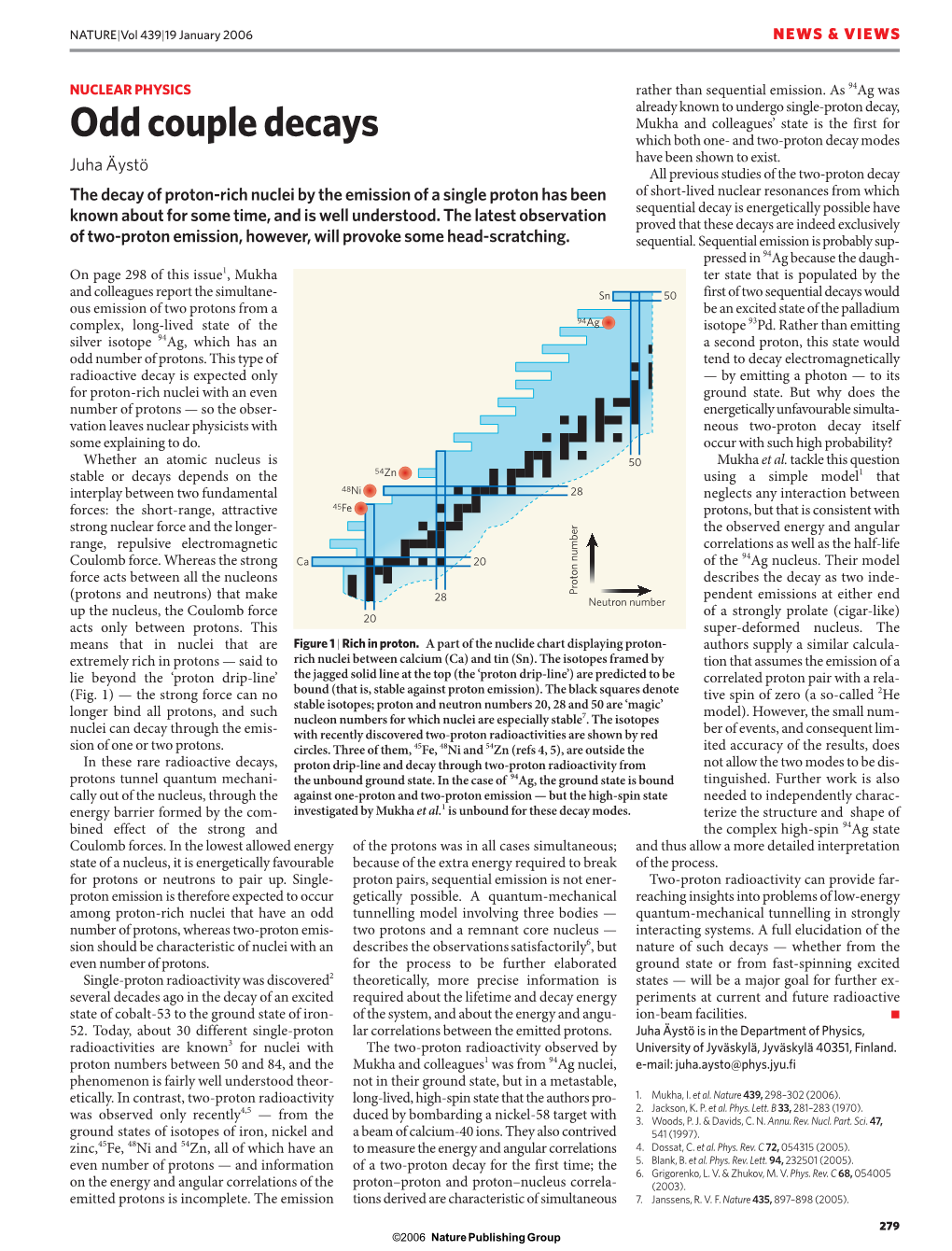 Odd Couple Decays Which Both One- and Two-Proton Decay Modes Juha Äystö Have Been Shown to Exist