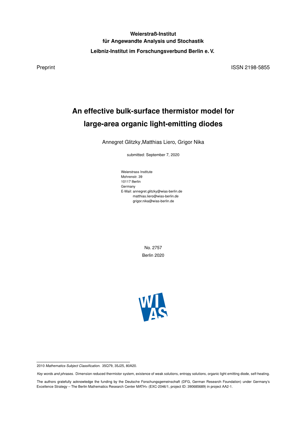 An Effective Bulk-Surface Thermistor Model for Large-Area Organic Light-Emitting Diodes