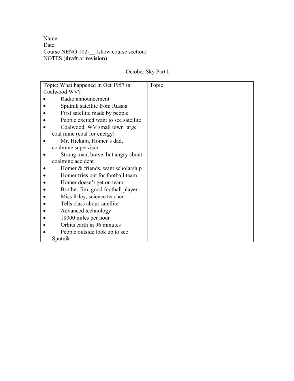 Notes Form - 2 Topics