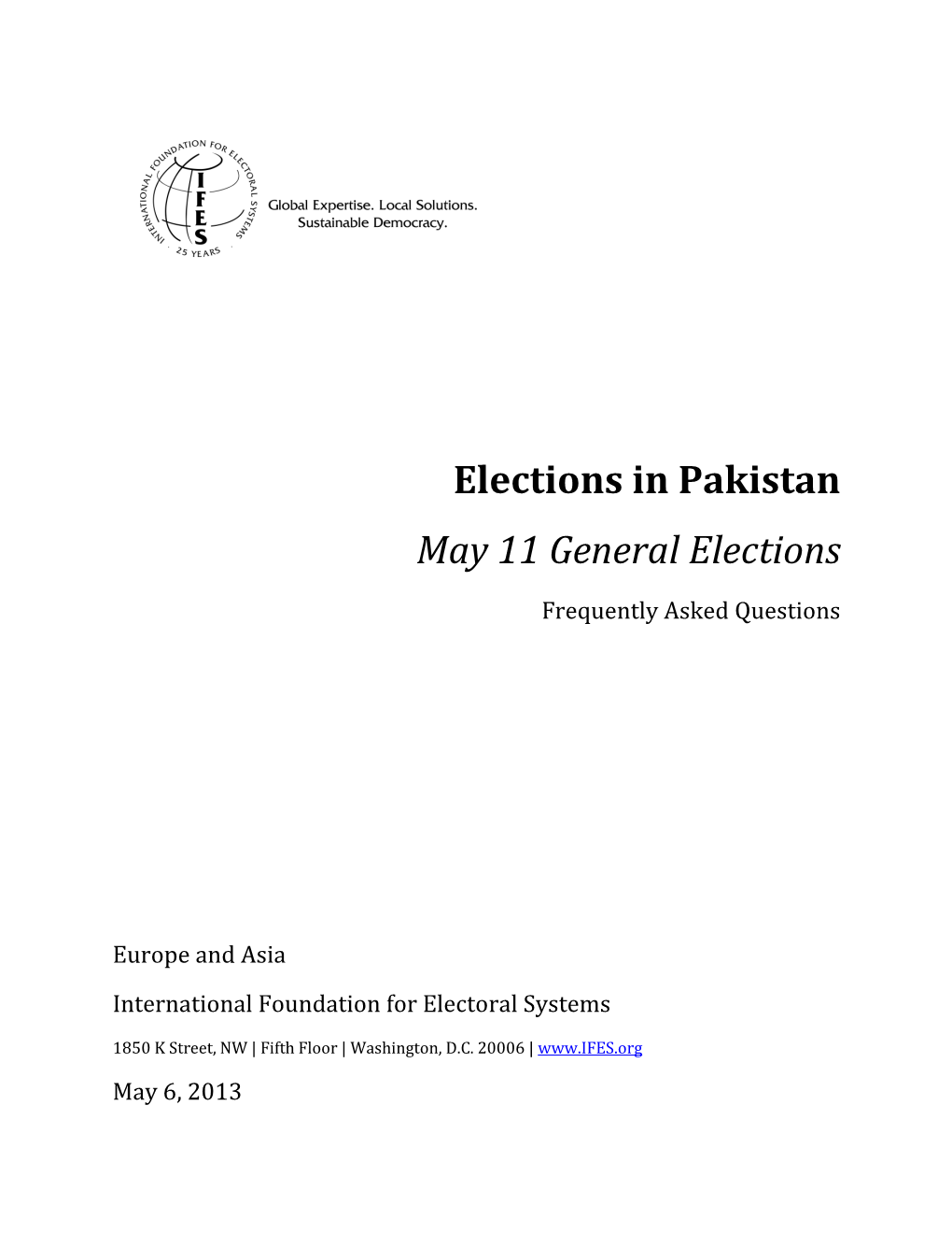 Elections in Pakistan May 11 General Elections
