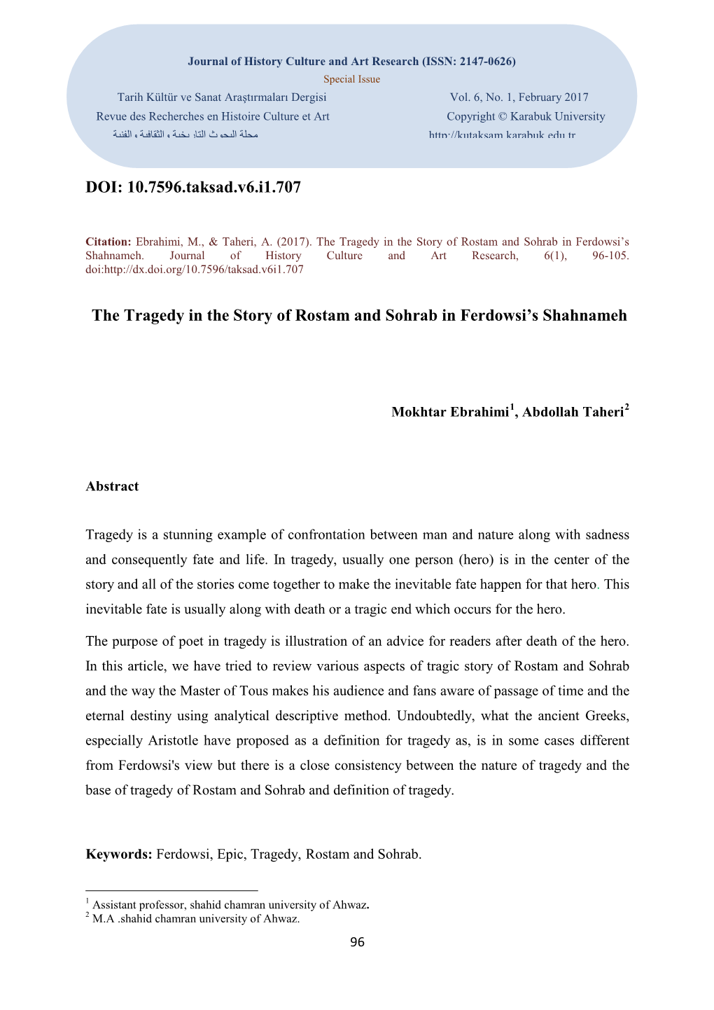 10.7596.Taksad.V6.I1.707 the Tragedy in the Story of Rostam and Sohrab