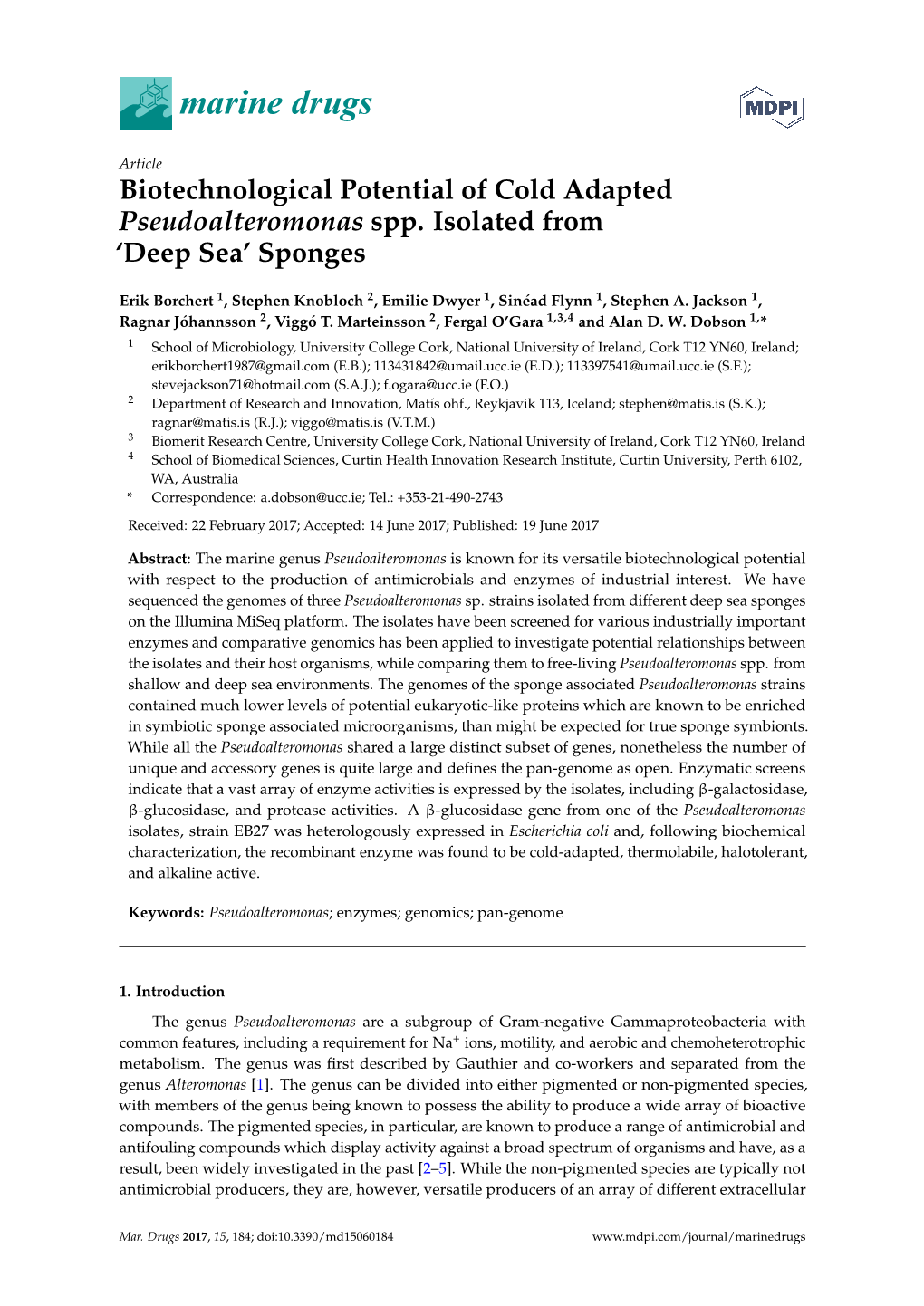 Biotechnological Potential of Cold Adapted Pseudoalteromonas Spp