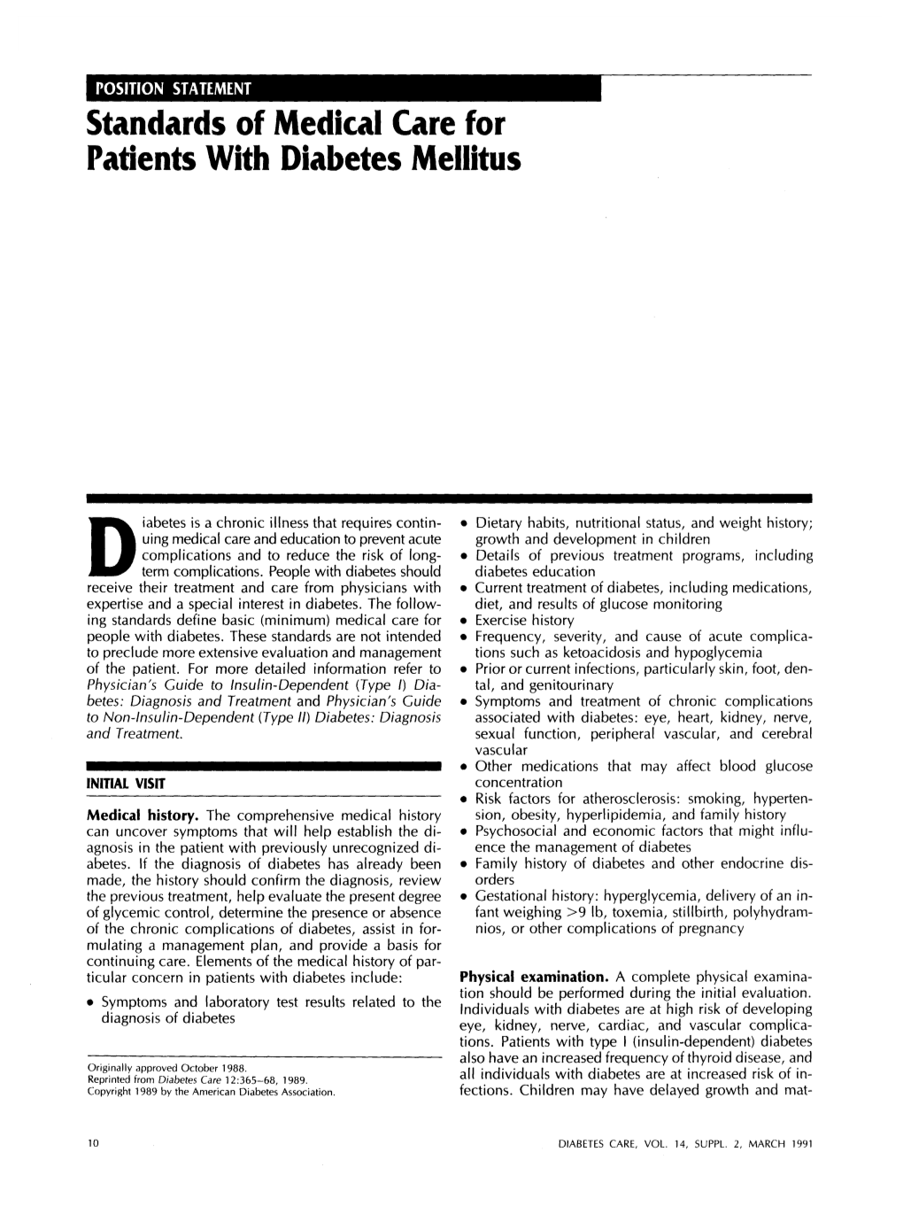 Standards of Medical Care for Patients with Diabetes Mellitus