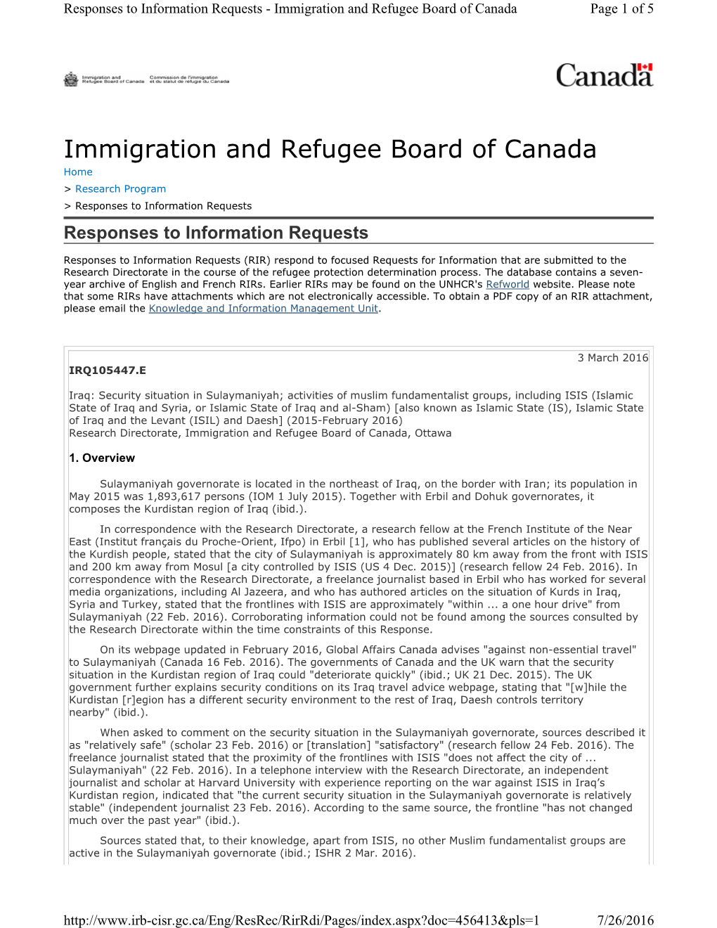 Immigration and Refugee Board of Canada Page 1 of 5