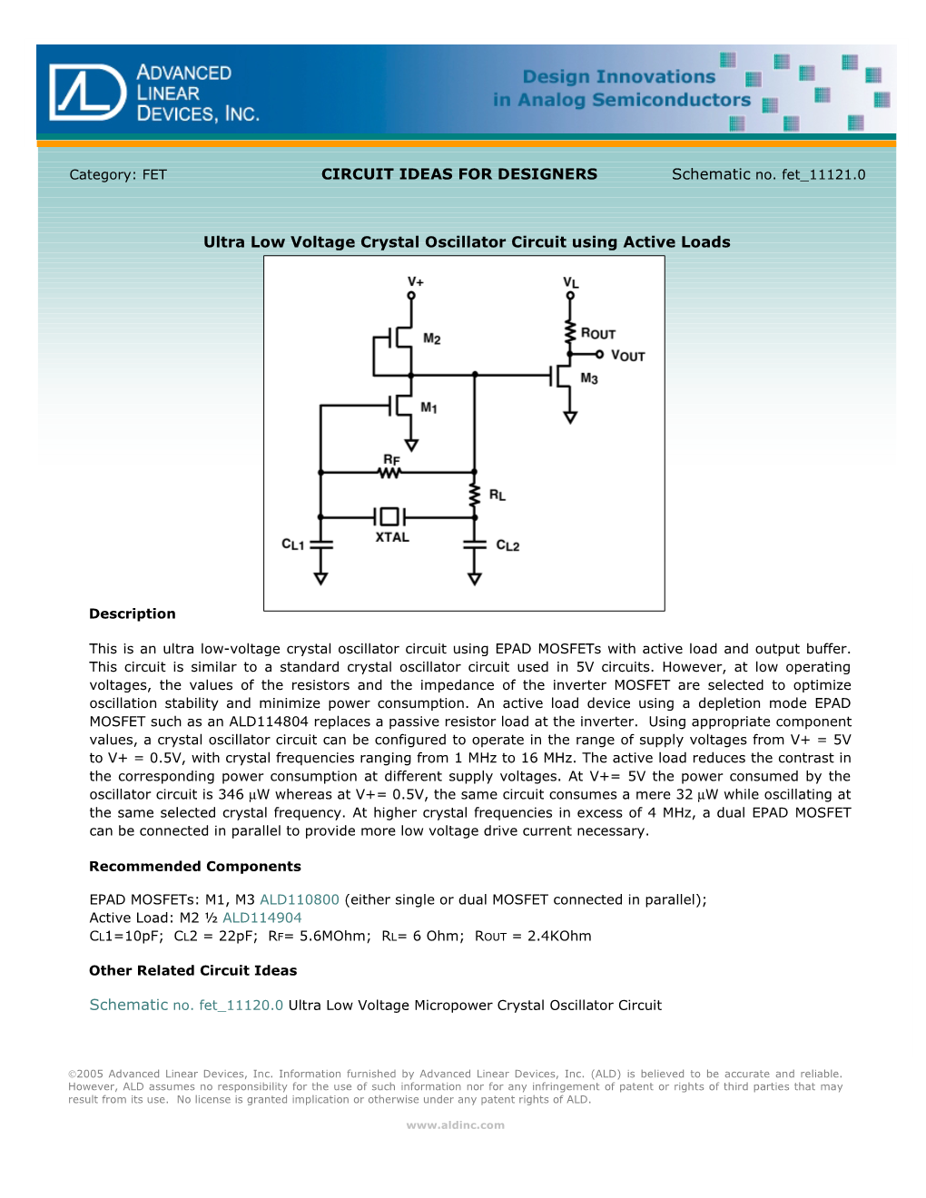 CIRCUIT IDEAS for DESIGNERS Ultra Low Voltage Crystal Oscillator