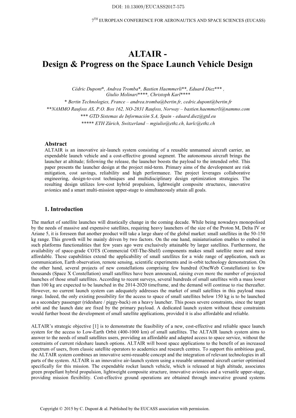 ALTAIR - Design & Progress on the Space Launch Vehicle Design