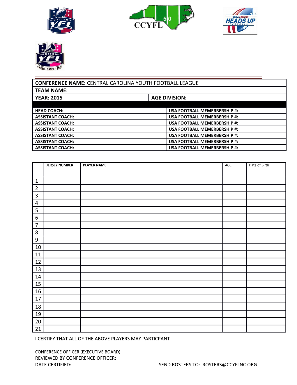 Ncaau Tackle Football and Cheer Official Roster