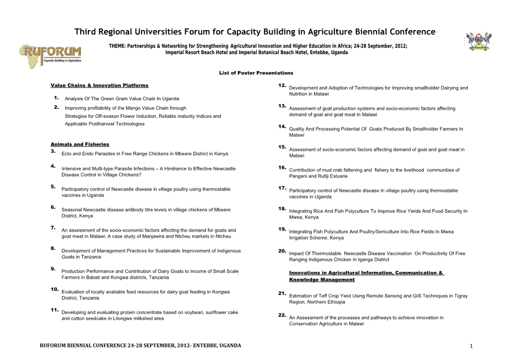 Third Regional Universities Forum for Capacity Building in Agriculture Biennial Conference