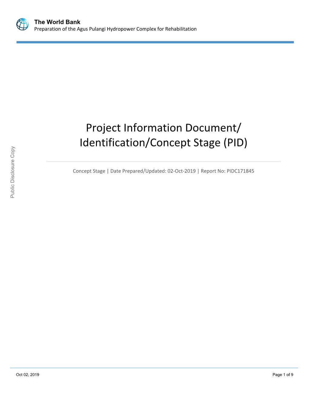 Project Information Document/ Identification/Concept Stage (PID)