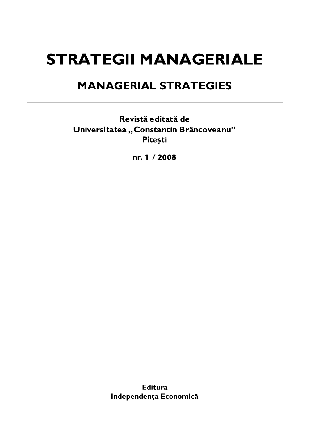 Revistă Editată De Universitatea „Constantin Brâncoveanu” Piteşti