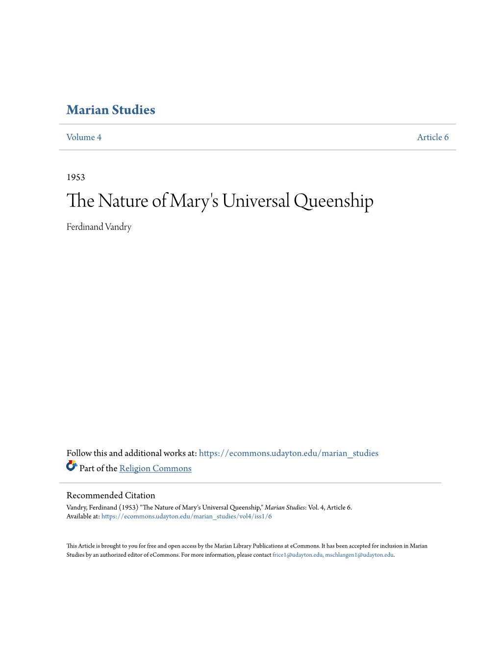 The Nature of Mary's Universal Queenship