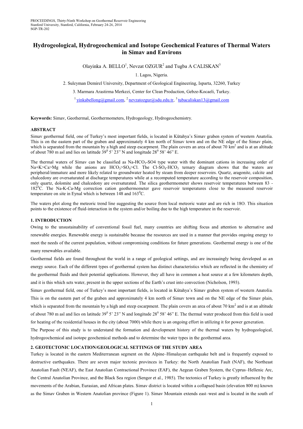 Hydrogeological, Hydrogeochemical and Isotope Geochemical Features of Thermal Waters in Simav and Environs