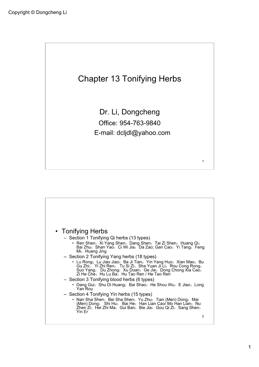 Chapter 13 Tonifying Herbs