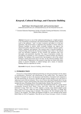 Ketoprak, Cultural Heritage, and Character Building