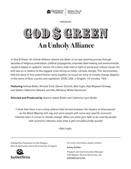 In God $ Green: an Unholy Alliance Viewers Are Taken on an Eye