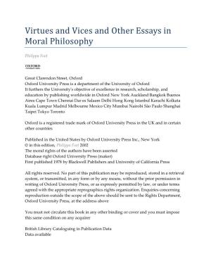 Virtues and Vices and Other Essays in Moral Philosophy