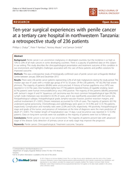 Ten-Year Surgical Experiences with Penile Cancer at a Tertiary Care