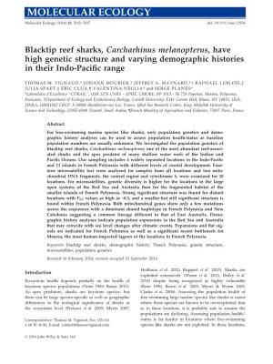 Blacktip Reef Sharks, Carcharhinus Melanopterus, Have High Genetic Structure and Varying Demographic Histories in Their Indopaci
