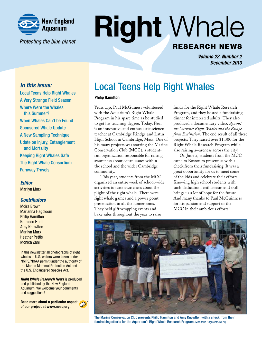 Local Teens Help Right Whales