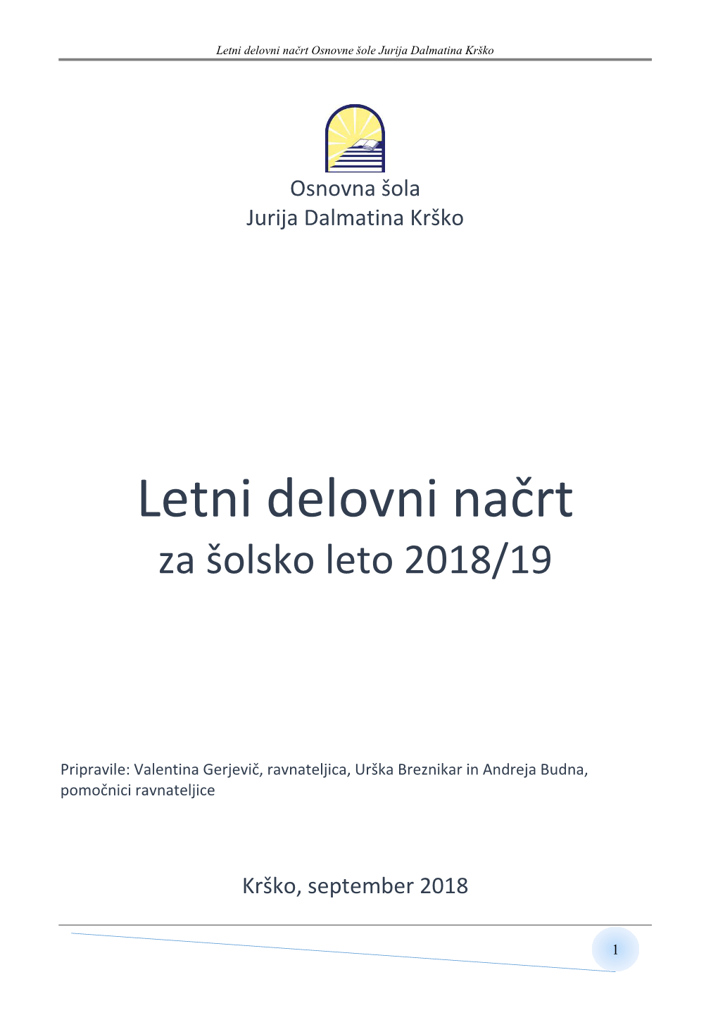 Letni Delovni Načrt Osnovne Šole Jurija Dalmatina Krško