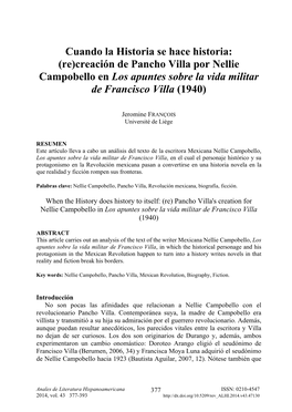 Creación De Pancho Villa Por Nellie Campobello En Los Apuntes Sobre La Vida Militar De Francisco Villa (1940)