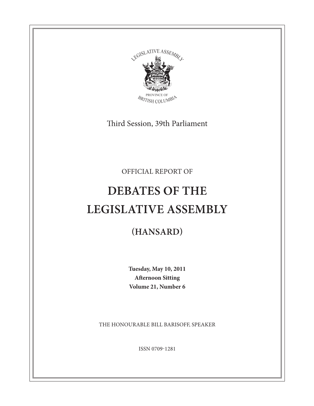 Debates of the Legislative Assembly