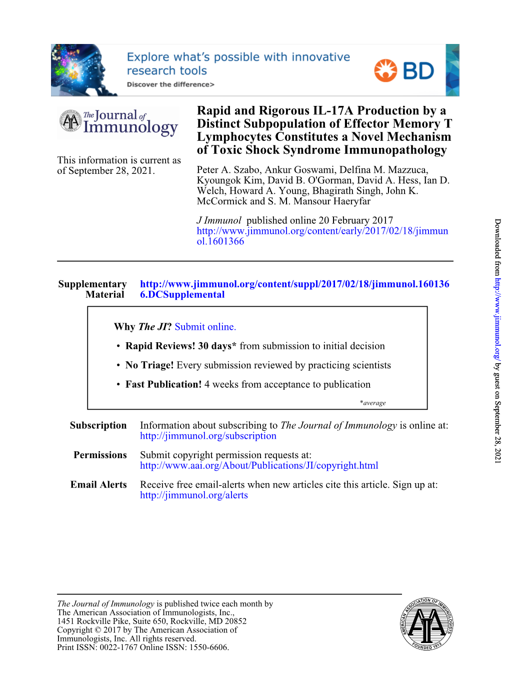 Rapid and Rigorous IL-17A Production by a Distinct