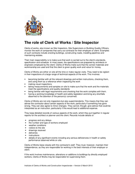 The Role of Clerk of Works / Site Inspector