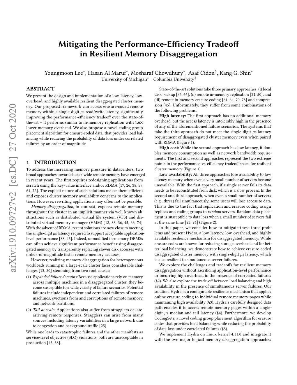 Mitigating the Performance-Efficiency Tradeoff in Resilient Memory Disaggregation