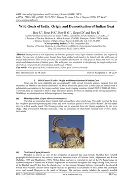 Wild Goats of India: Origin and Domestication of Indian Goat