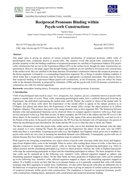 Reciprocal Pronouns Binding Within Psych-Verb Constructions