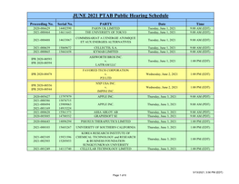 JUNE 2021 PTAB Public Hearing Schedule