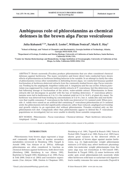 Ambiguous Role of Phlorotannins As Chemical Defenses in the Brown Alga Fucus Vesiculosus