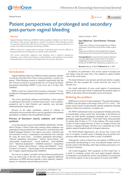 Patient Perspectives of Prolonged and Secondary Post-Partum Vaginal Bleeding